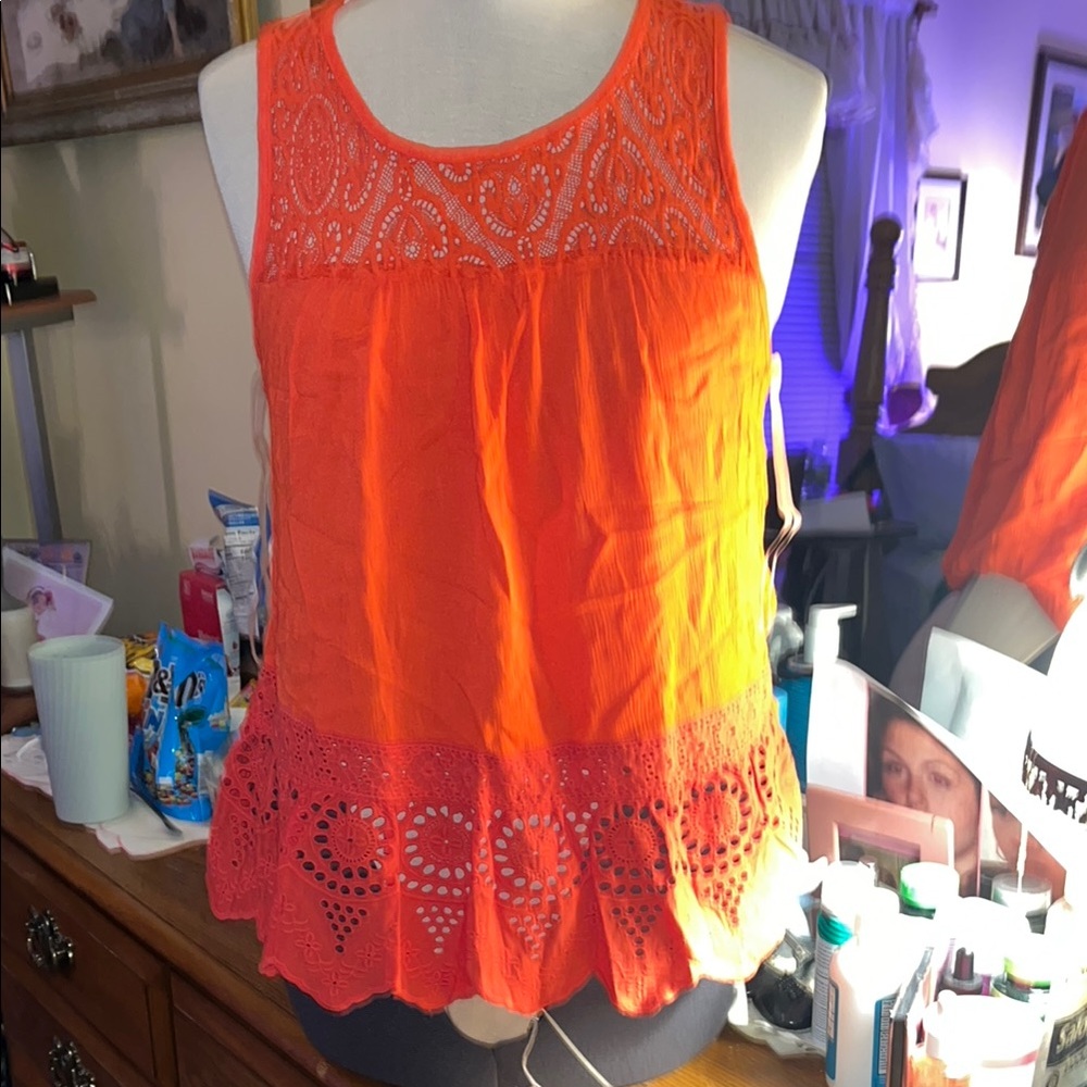 Orange Sleeveless Lace Top